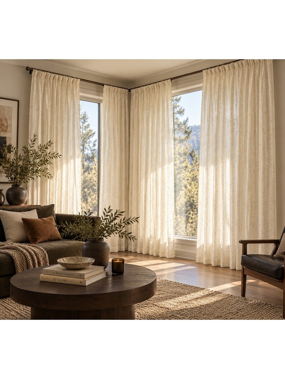 Double Wide! Ivory & Gold Textured Rod Pocket Drapes – 89" Long – Set of 4